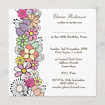 40th Birthday Floral Number 40 Custom Invitation by Pip_Gerard at Zazzle