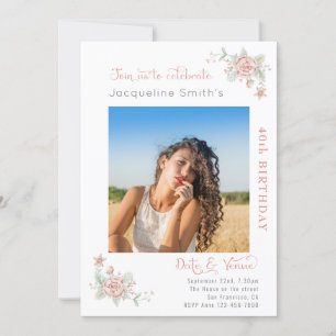 40th Birthday Floral Photo Invitation
