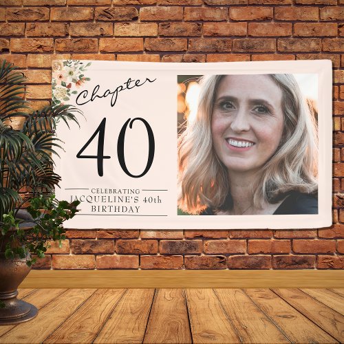 40th Birthday Floral Pink Photo Banner