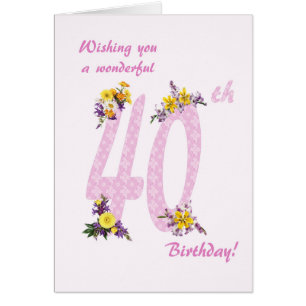 40th Birthday Flower Decorated Numbers Cards