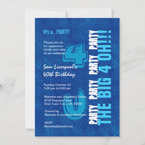 40th Birthday For Him Royal Blue and Aqua W1502 Card