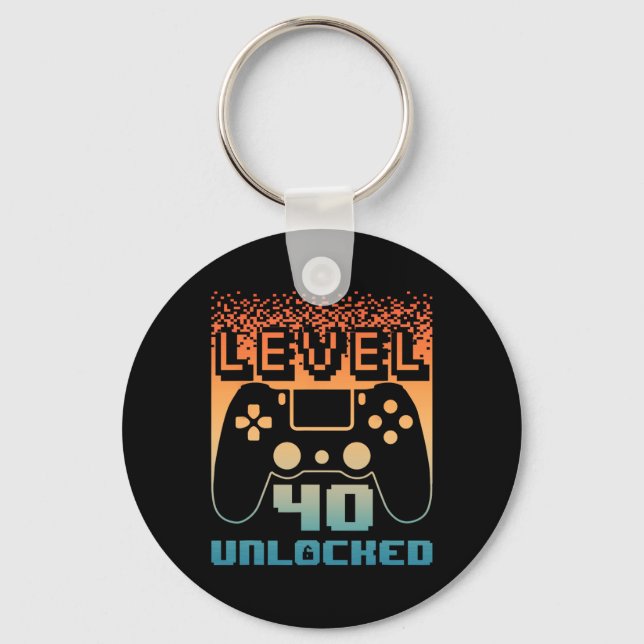 40th Birthday For Men Level 40 Unlocked Gamer 40 Y Keychain (Front)