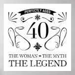 40th Birthday For Women Poster<br><div class="desc">A funny birthday gift idea for her that reads 'The woman the myth the legend'.</div>