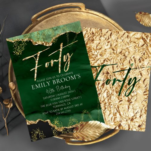 40th Birthday Forty Emerald Green and Gold Invitat Invitation