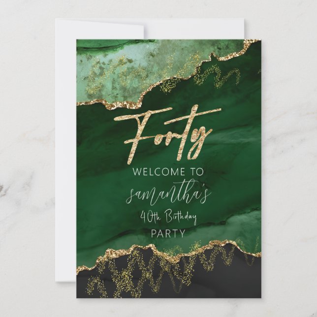 40th Birthday Forty Emerald Green and Gold sign Invitation (Front)