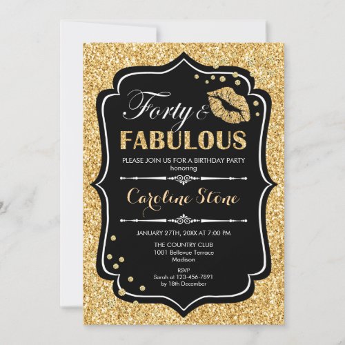 40th Birthday _ Forty Fabulous Gold Black Invitation