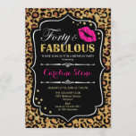 40th Birthday - Forty Fabulous Leopard Print Invitation<br><div class="desc">40th Birthday Invitation.
Elegant black white design with faux glitter gold. Features pink lips kiss,  leopard print,  confetti and script font. Perfect for an elegant birthday party. Forty Fabulous! Message me if you need further customization.</div>