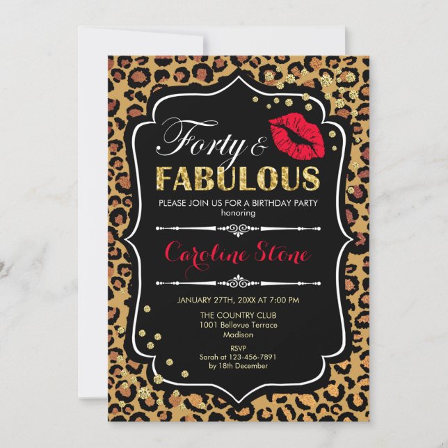 40th Birthday - Forty Fabulous Leopard Print Invitation (Front)