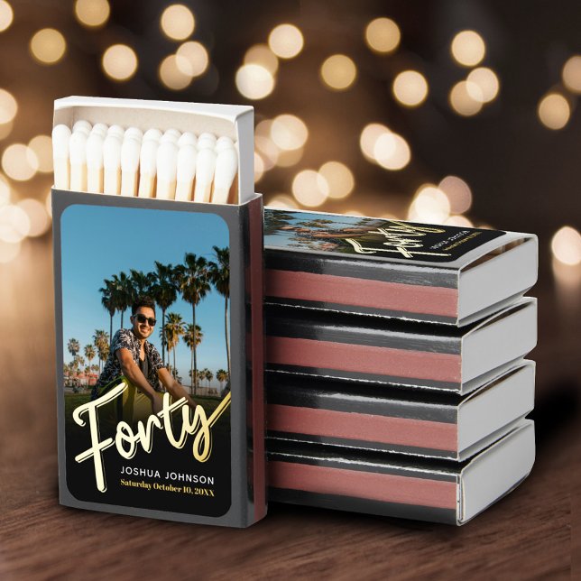 40th birthday forty gold black add your own photo matchboxes (Creator Uploaded)