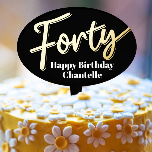 40th birthday forty gold black birthday custom  cake topper (Creator Uploaded)