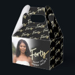 40th birthday Forty script gold black photo Favor Boxes<br><div class="desc">Forty gold script two photos party favor boxes. Personalize this 40th birthday party script photo favor box with your own birthday girls name and two photos of your birthday girl or boy one on each side. Other years and matching items are available and can be created by request. © Original...</div>