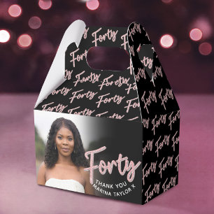 40th birthday Forty script pink black photo Favor Boxes