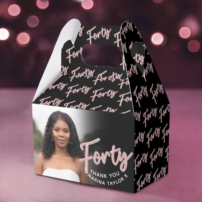 40th birthday Forty script pink black photo Favor Boxes (Creator Uploaded)