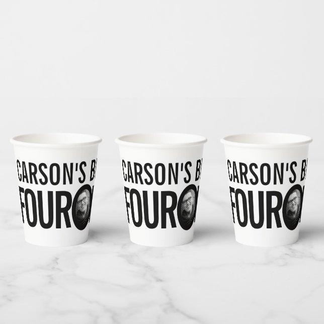 40th Birthday four oh custom photo black white  Paper Cups (Multi)