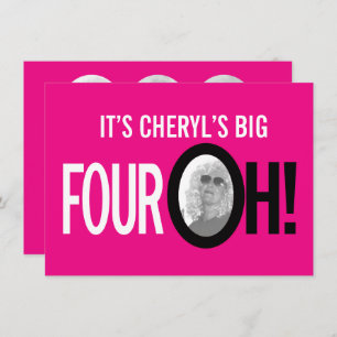 40th birthday FOUR OH! photo pink retro landscape Invitation