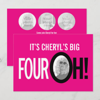 40th birthday FOUR OH! photo pink retro landscape Invitation