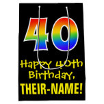 [ Thumbnail: 40th Birthday: Fun, Bold, Colorful, Rainbow "40" Gift Bag ]