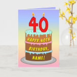 [ Thumbnail: 40th Birthday — Fun Cake & Candles, W/ Custom Name Card ]