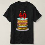 [ Thumbnail: 40th Birthday — Fun Cake & Candles, W/ Custom Name T-Shirt ]