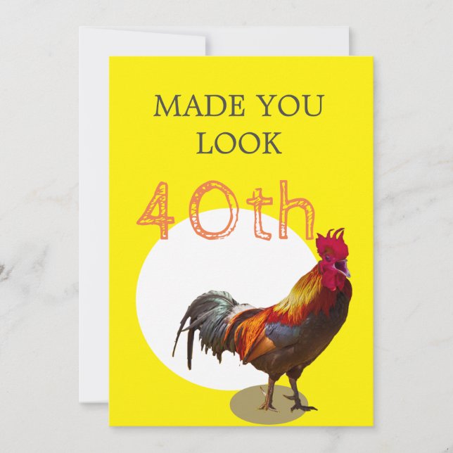 40th Birthday Fun Chicken Rooster Male Invitation (Front)