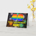 [ Thumbnail: 40th Birthday: Fun, Colorful Celebratory Fireworks Card ]