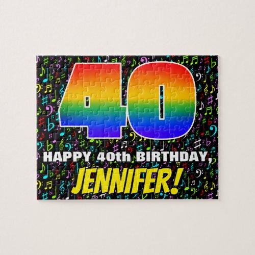 40th Birthday â Fun Colorful Music Symbols  âœ40â Jigsaw Puzzle