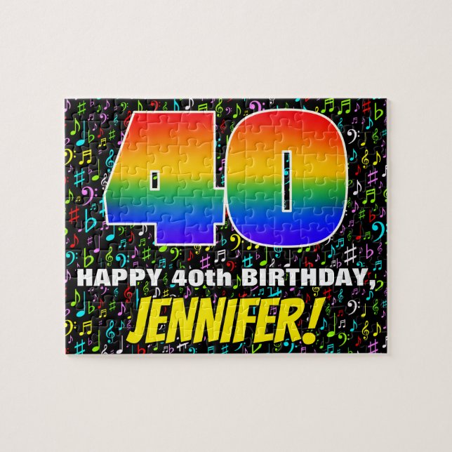40th Birthday — Fun, Colorful Music Symbols & “40” Jigsaw Puzzle (Horizontal)