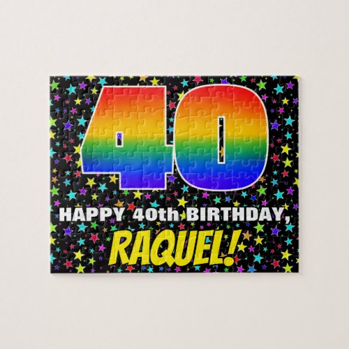 40th Birthday  Fun Colorful Star Field Pattern Jigsaw Puzzle
