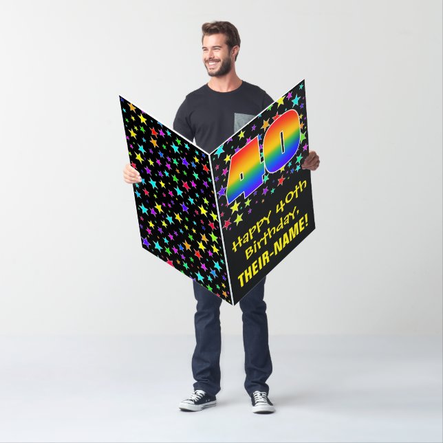 40th Birthday: Fun, Colorful Stars + Rainbow # 40 Card (In Situ)