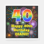 [ Thumbnail: 40th Birthday: Fun Fireworks Pattern + Rainbow 40 Napkins ]