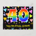[ Thumbnail: 40th Birthday: Fun Hearts Pattern, Rainbow 40 Postcard ]