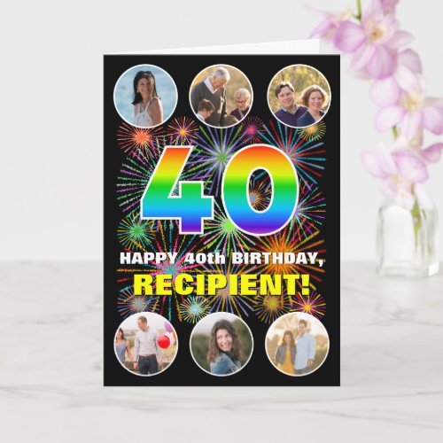 40th Birthday: Fun Rainbow #, Custom Name & Photos