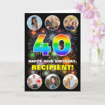 [ Thumbnail: 40th Birthday: Fun Rainbow #, Custom Name & Photos Card ]