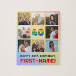 [ Thumbnail: 40th Birthday: Fun Rainbow #, Custom Name & Photos Jigsaw Puzzle ]