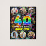 [ Thumbnail: 40th Birthday: Fun Rainbow #, Custom Name + Photos Jigsaw Puzzle ]