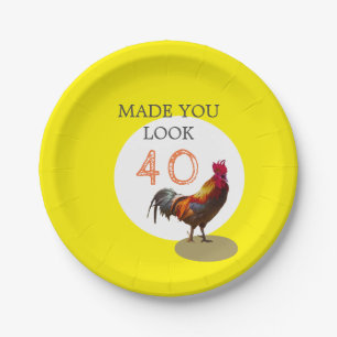 40th Birthday Fun Rooster Chicken  Male Paper Plates