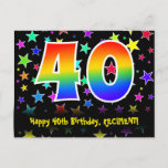 [ Thumbnail: 40th Birthday: Fun Stars Pattern, Rainbow 40, Name Postcard ]