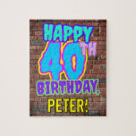 [ Thumbnail: 40th Birthday ~ Fun, Urban Graffiti Inspired Look Jigsaw Puzzle ]