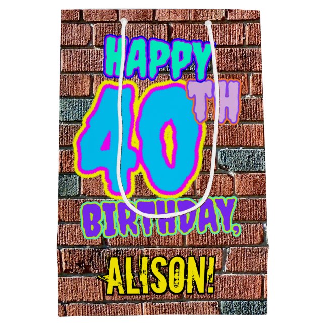 40th Birthday: Fun, Urban Graffiti Inspired Look Medium Gift Bag (Back)