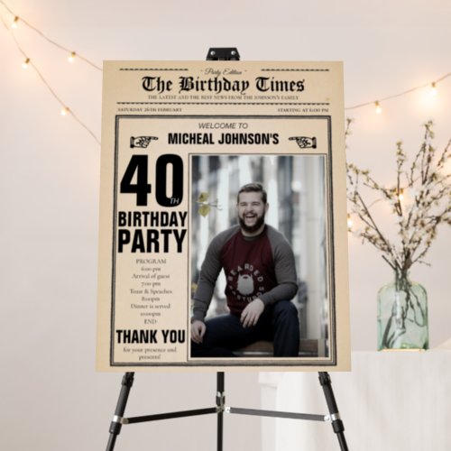 40th Birthday Funny Vintage Newspaper Welcome Sign