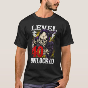 40Th Birthday Gamer Skeleton Level 40 Unlocked Gam T-Shirt