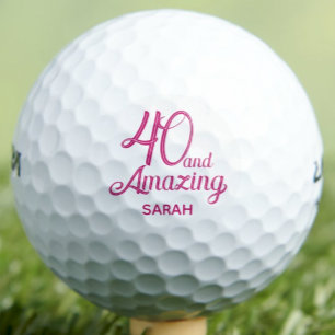 40th Birthday Gift for Coworker Pink Script Modern Golf Balls