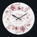 40th Birthday Gift Personalized Wall Clock<br><div class="desc">A personalized wall clock is a great birthday gift idea for a 40th birthday gift. The birthday celebrant can celebrate their birthday and add a pretty touch to your decor with this personalized burgundy and dusty pink floral wall clock. An elegant watercolor wreath decorates the front and back. Four lines...</div>