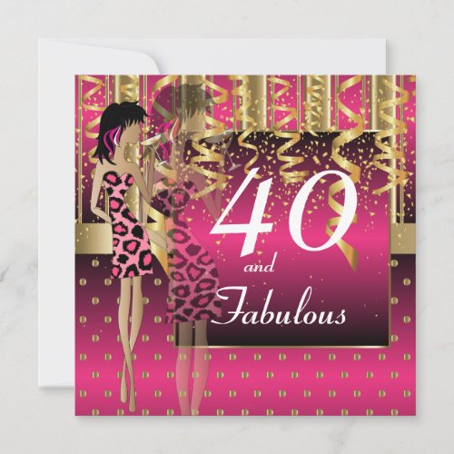 40th Birthday Girl Cocktail Party  Hot Pink Invitation