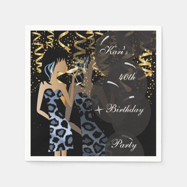 40th Birthday Girl Party Bash | Template | DIY Paper Napkins (Front)
