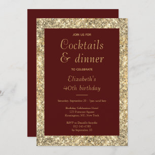 40th Birthday Glam Burgundy Gold Invitation
