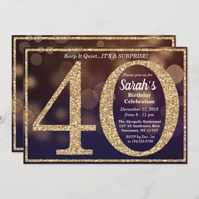 40th Birthday Glitter Milestone Invitation (Front/Back)