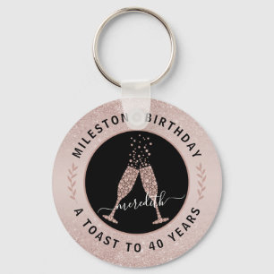 40th Birthday Glitter Ombre Champagne Toast Keychain
