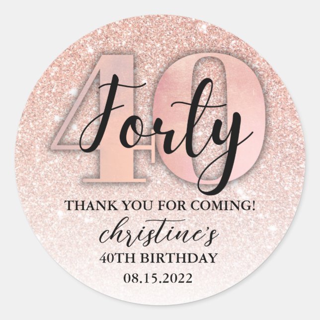 40th Birthday Glitter Thank You Classic Round Sticker (Front)