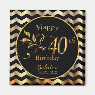 40th Birthday - Gold and Black Chevron Magnet